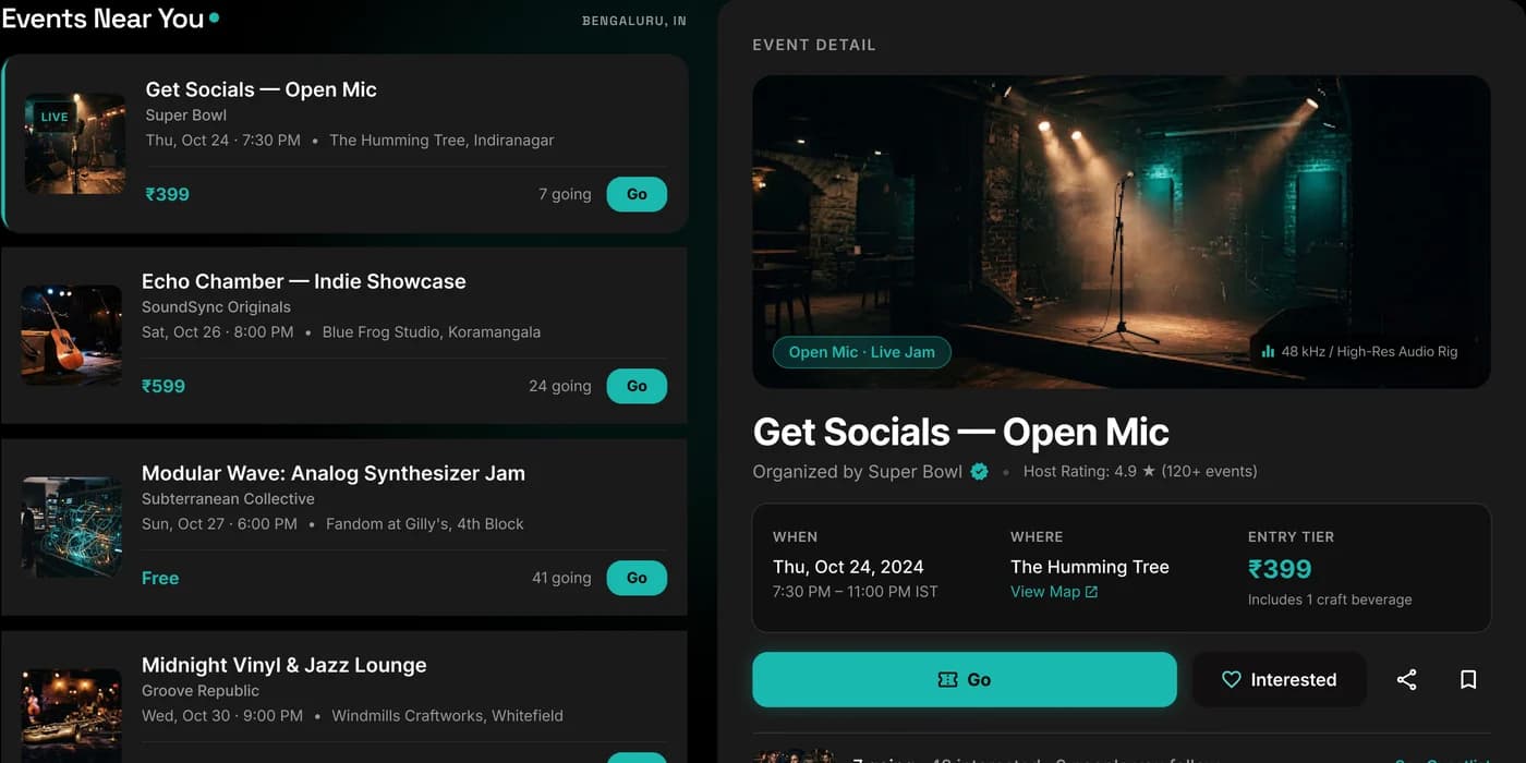 SoundSync — events near you and event detail view